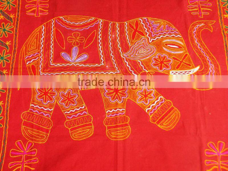 Embroidery Work Indian Cotton Wall Hanging Elephant Design Tapestry