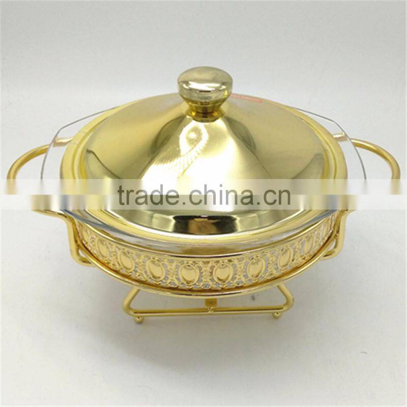 2L glass hot food warmer round silver chafing dish