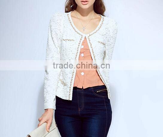 2015 ladies quality beaded coat long sleeve oem wholesale factory fashion woman coat