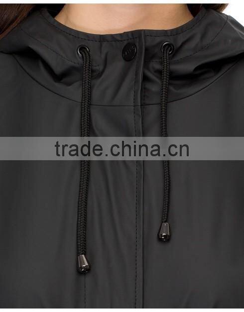 long sleeve pure black wind breaker custom women longline jacket