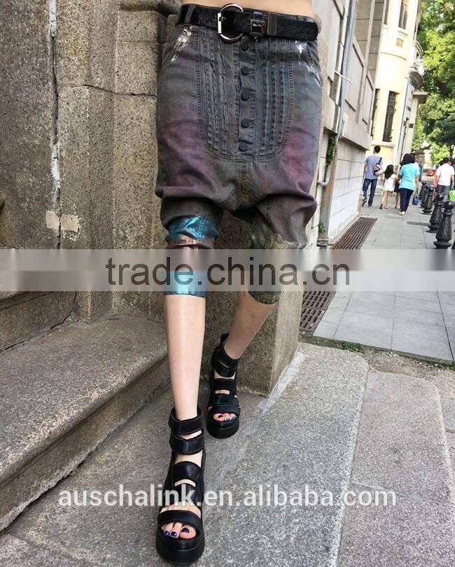 OEM service outdoor ladies chic street baggy style capri jeans