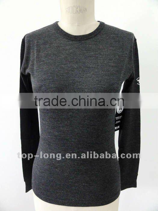 100% merino charcoal base layer women thermal suit of Ladies crew