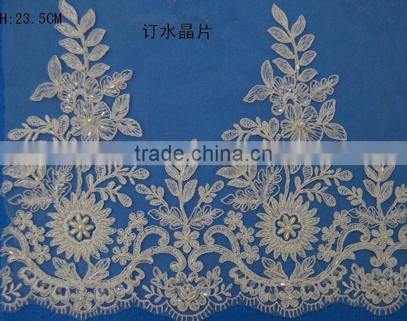 Alibaba border embroidered lace trim for bridal dress