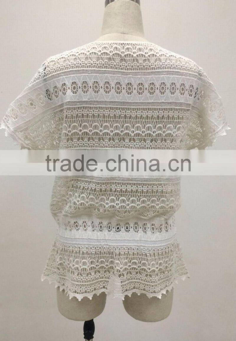 latest new ladies cummer crochet cotton lace short sleeve casual blouse top style