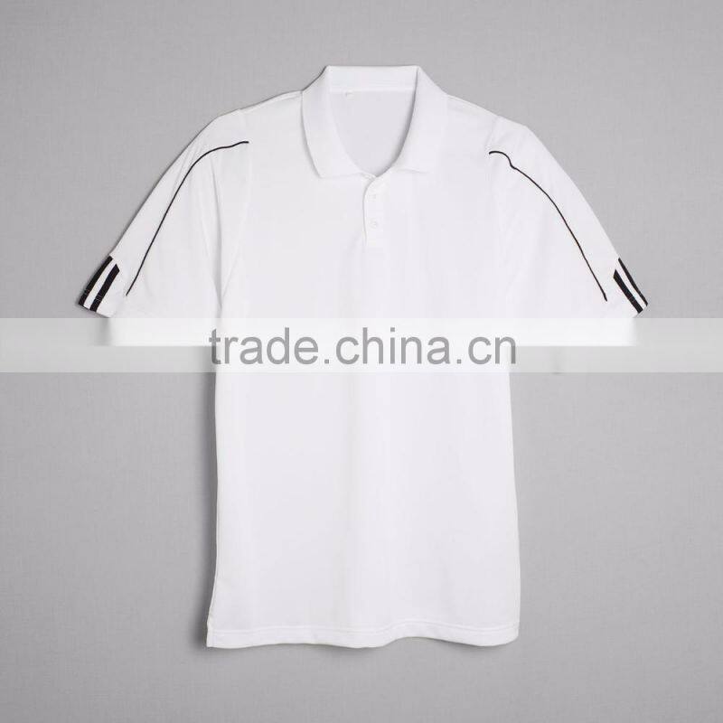 3 Strip Sleeve Moisture Polo Company Workers Uniform Custom Logo Heat Sealed on Back of Neck 100% Polyester Pique Mens Polo Whol