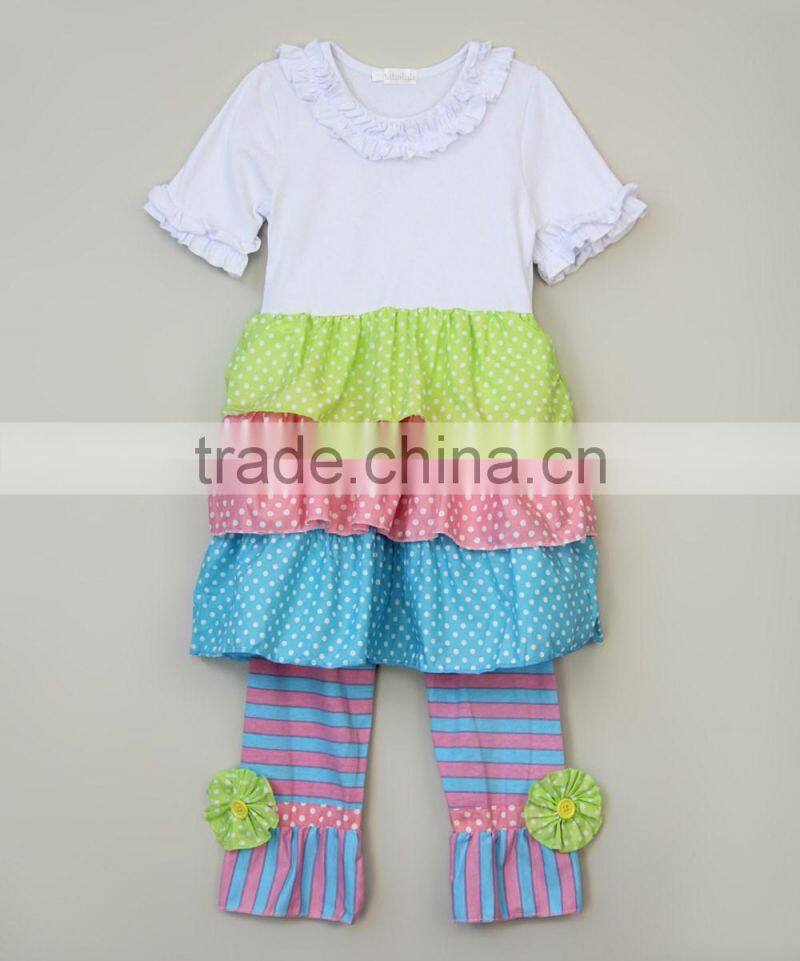 Latest Boutique Girls Clothing Sets Children Cotton Round Neck Clothes Kids Ruffle Sets For Girls