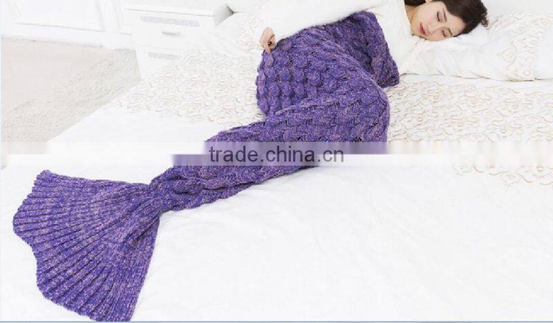 wholesale winter thick fish scale mermaid knitted throw blanket