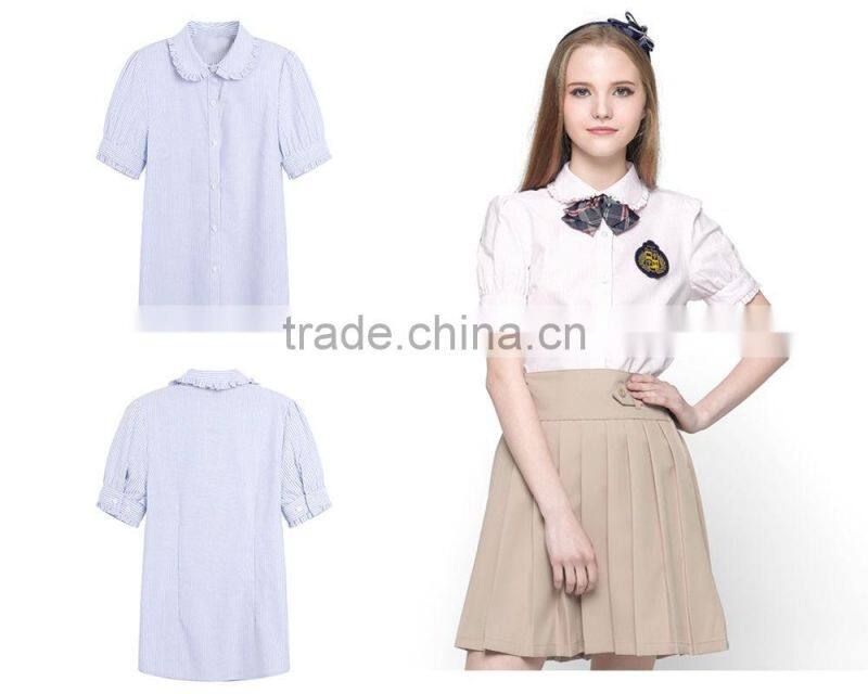 2016 lace collar new design school cheap uniform polo shirt for sweet girls