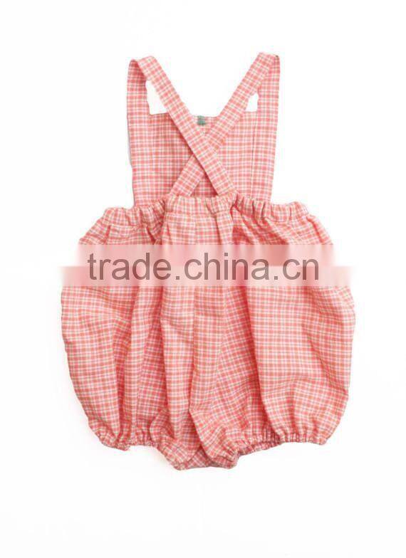 Peach Gingham Kid's Romper Baby Girls Check Cotton Boho Tassles Bubble
