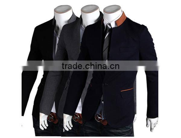 MOQ 1 pc cotton and polyester mixed stand collar british style tunic suit for man