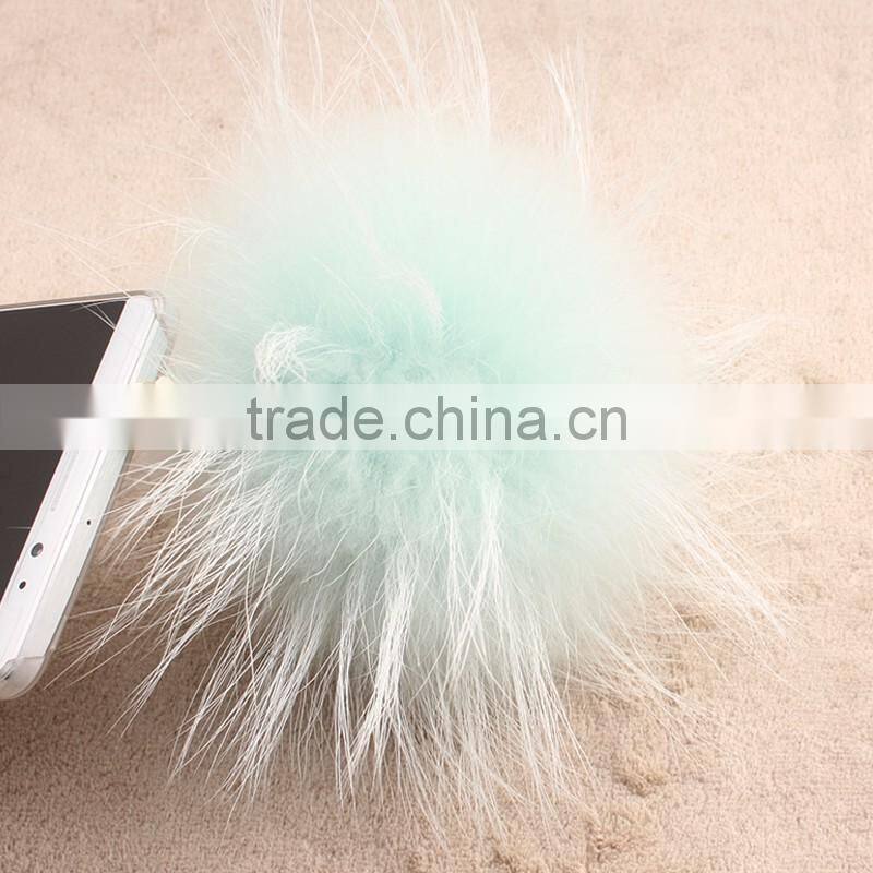 Myfur High Quality Real Raccoon Fur Pom Pom Phone Dust Plug Mint Green Color