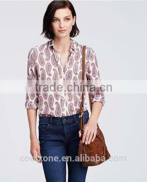 Fashion elegant mature long sleeve floral print blouse for middle aged women