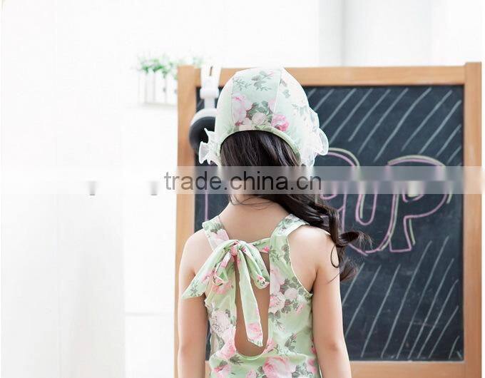 New Fashion Girls Summer Bathing Suit One-piece Nylon And PU Swimwear With Lace And Hat Chilren Princess Swim Dresses SR40416-10