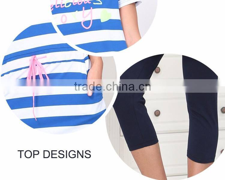 FANCY LADY PAJAMA SET S/S O-NECK STRIPED DESIGN FAMILY PAJAMAS KNITTED