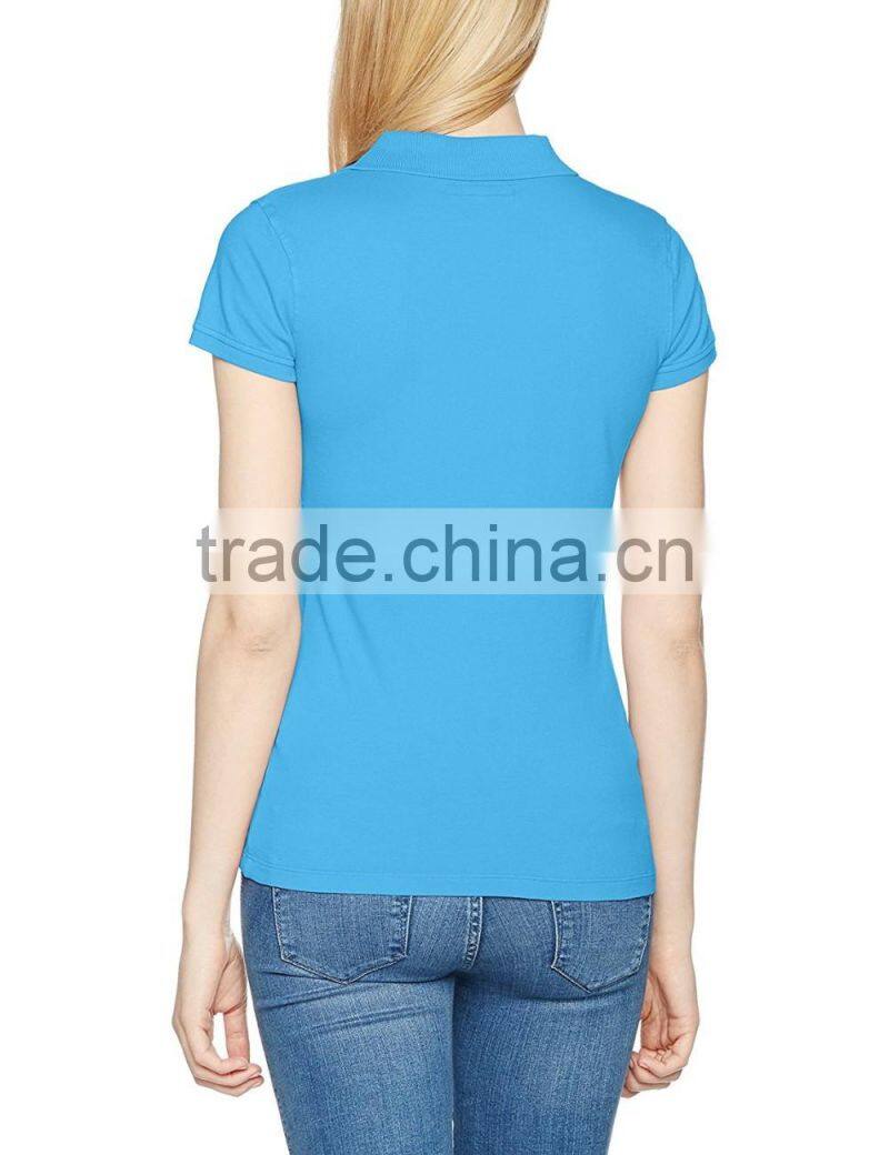 Women's short sleeve pima cotton three-button placket guangzhou polo shirt wholesale