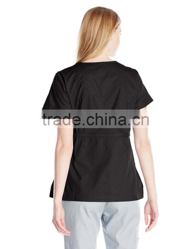 Women's Easy-Fit Mock-Wrap Scrub Shirt/Blouse Top with Adjustable Side Tie