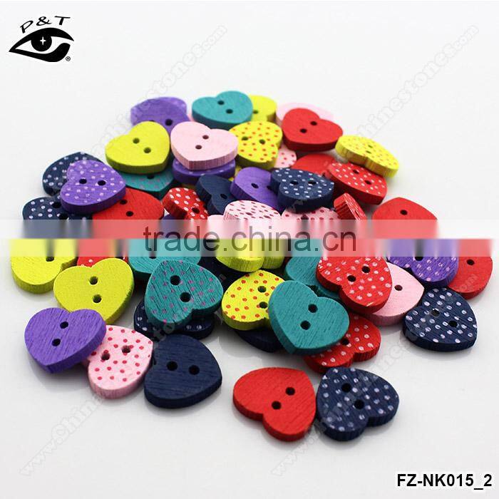 12x15mm Dot Pattern Heart Shaped Wood Buttons For Decoration DIY Craft