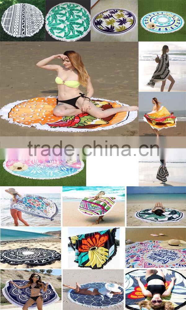 Custom Velour Printed Design Full Digital Color 560GSM High Quality Microfiber Round Beach Blanket Towel