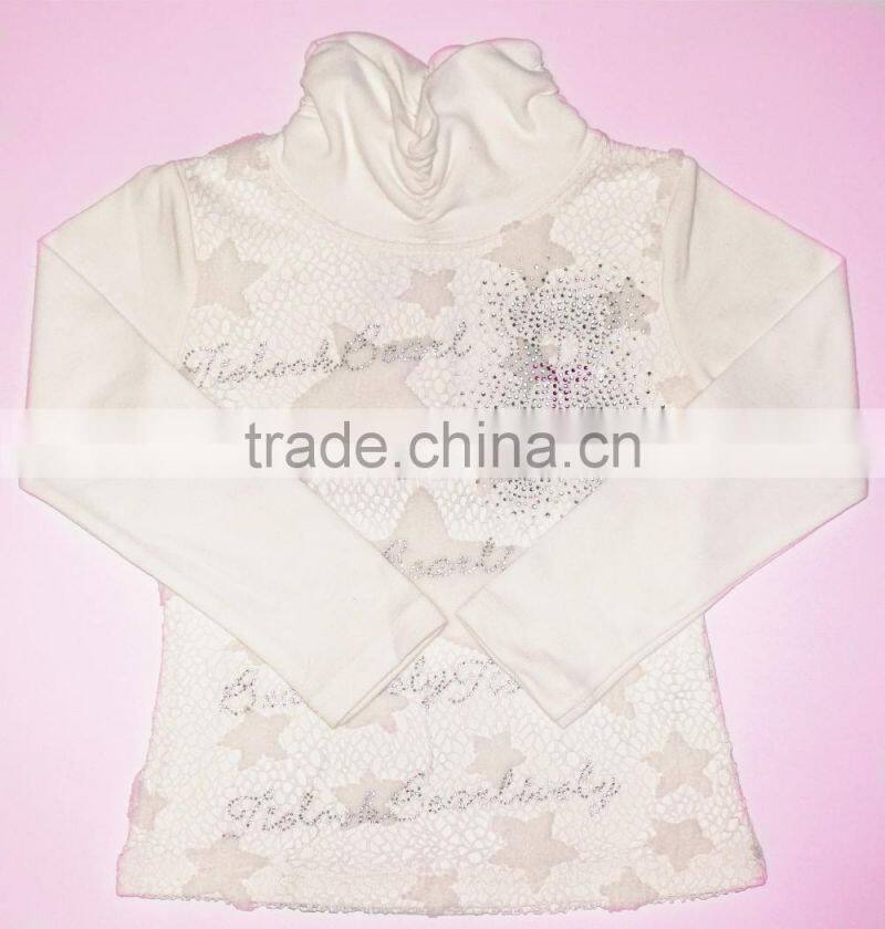 Breathable Lace Star Embroider Turtleneck Long Sleeve Kids Shirt