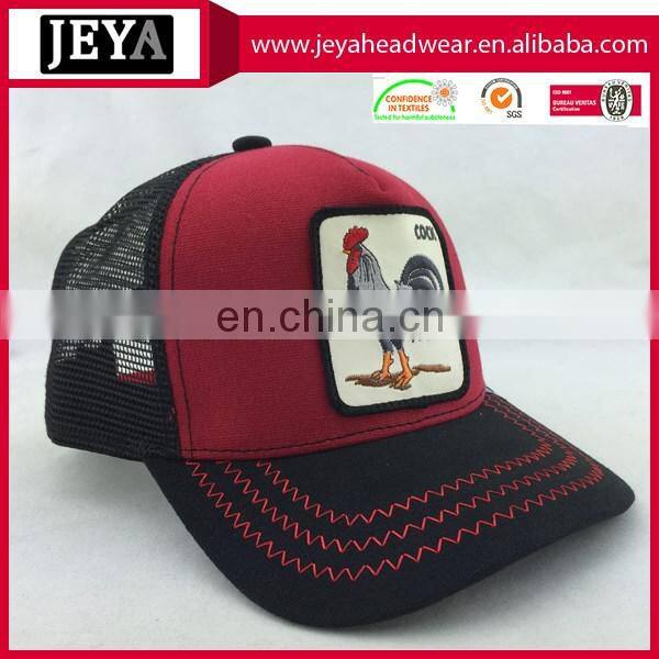 wholesale cotton 5 panel trucker hat with cock woven patch