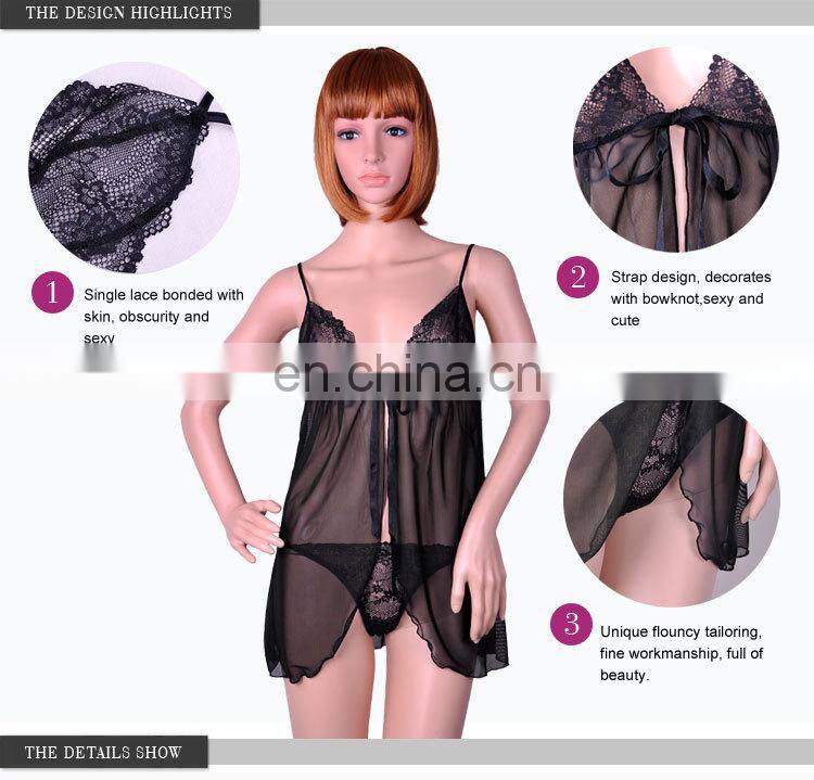 China Supplier Fitness Young Lady Black Sexy Bedroom Wear Nighty Lingerie