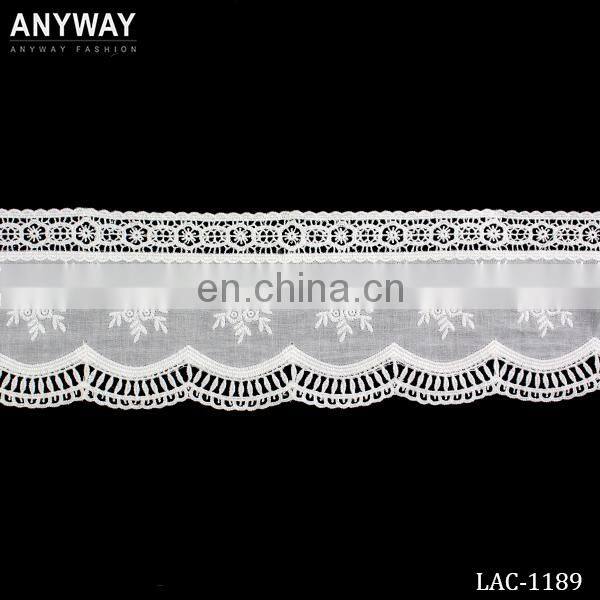 White organza fabric lace double scalloped trim