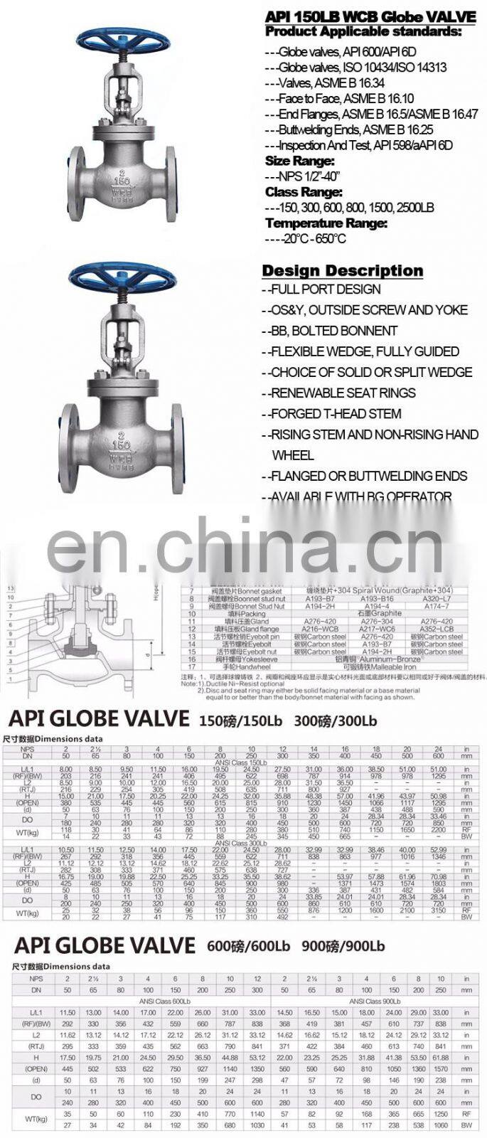 Electric Stainless Steel Steam Globe Valve Flange Wcb Regulating Globe Valve