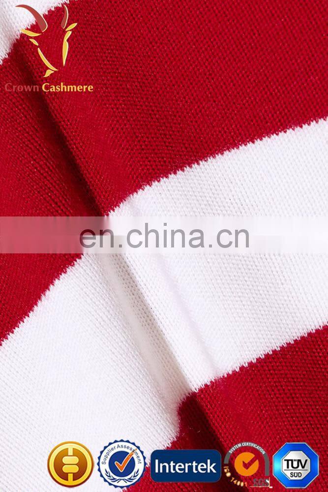 Ladies red and white striped short sleeve pure cashmere sweater