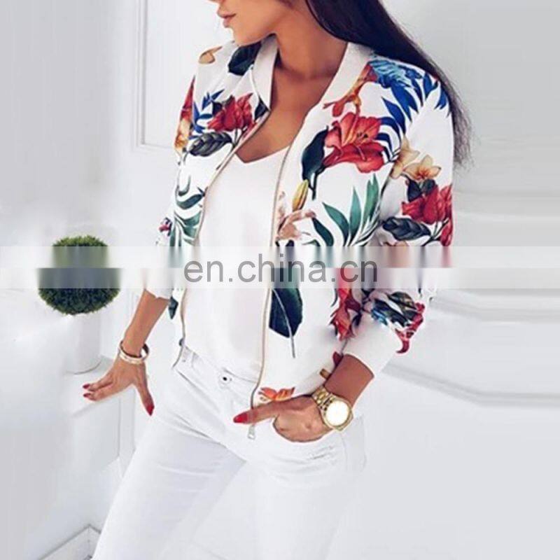 Spring and autumn women's new fashion slim floral zipper baseball jacket