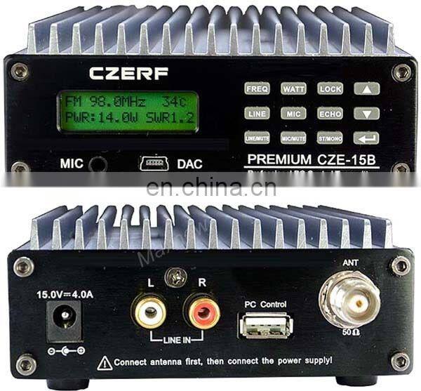 CZE-15B 0-15W 3-5km wireless FM Transmitter Broadcast Radio Station with Power Adapter Antenna