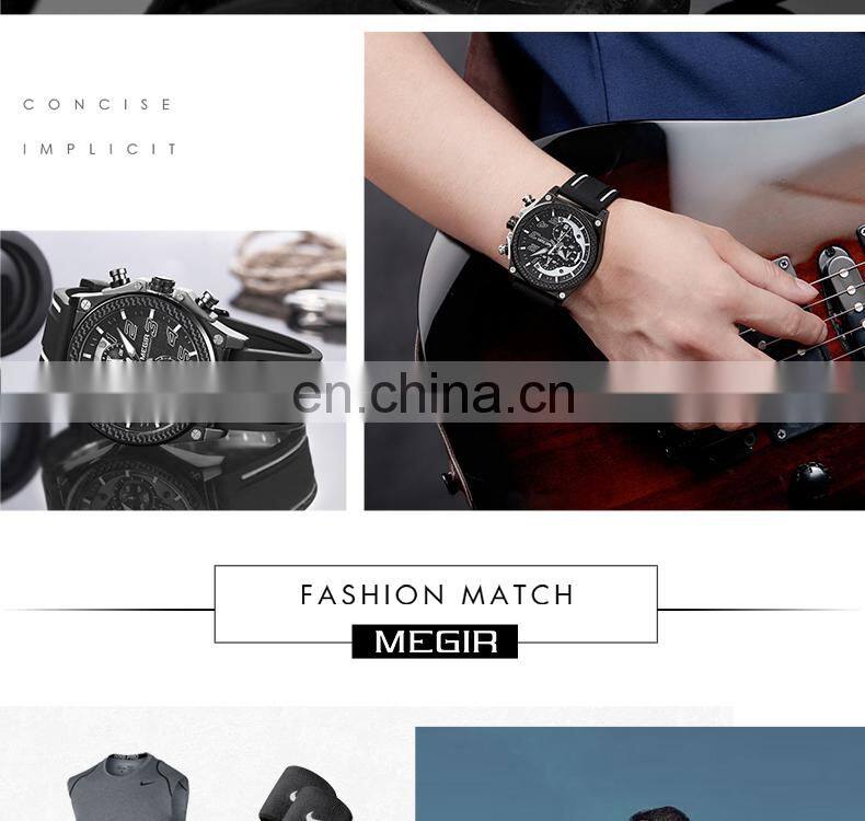 Chinese Wholesale MEGIR 2051 Original Brand Watch Fashion Military Big Dials Silicone Strap Sport Watches