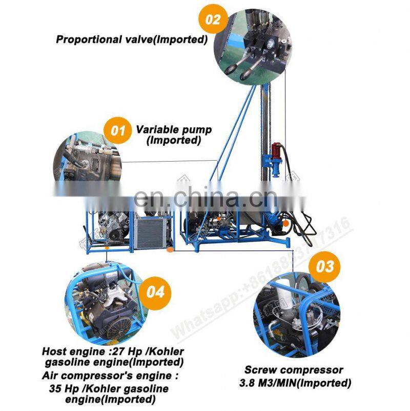 Portable Rock Drilling rig Machine with screw-type air compressor for sale