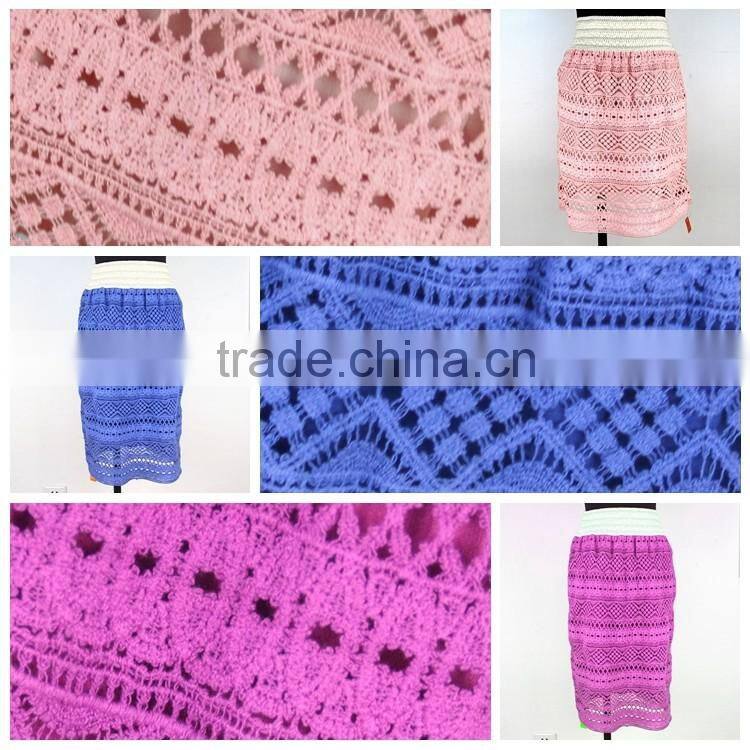 New design promotional soft latest fashion blue knit lace crochet lace skirt for women in stock