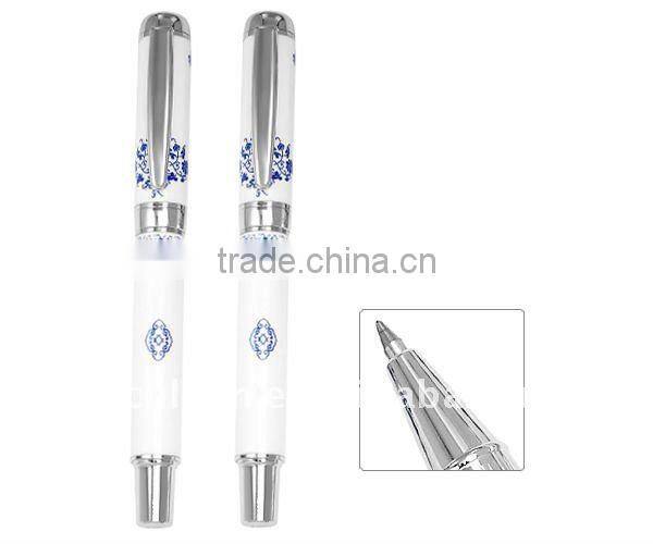 HOT! Porcelain White Blue Fountain Pen Chinese Culture Dragons Phoenix 18kgp Nib M with Push in Style Ink Converter(free sample)
