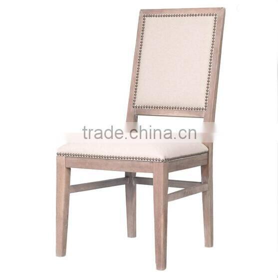 French Style Solid Oak Wood Design Dining Armless Chair With White Back