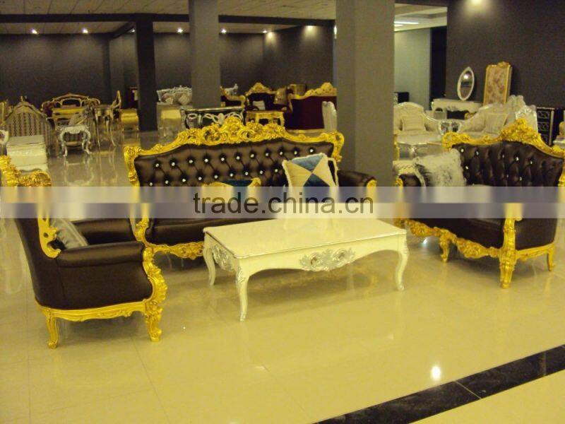 Elegant white wooden frame floral stripe fabric sofa set A10199