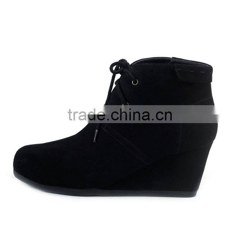 Fashion Studs Rivets Black Ankle Boots Women's Pointed Toe Lady Shoes With wedge Heels