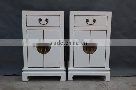 Chinese antique reproduction wooden white small bedside cabinet