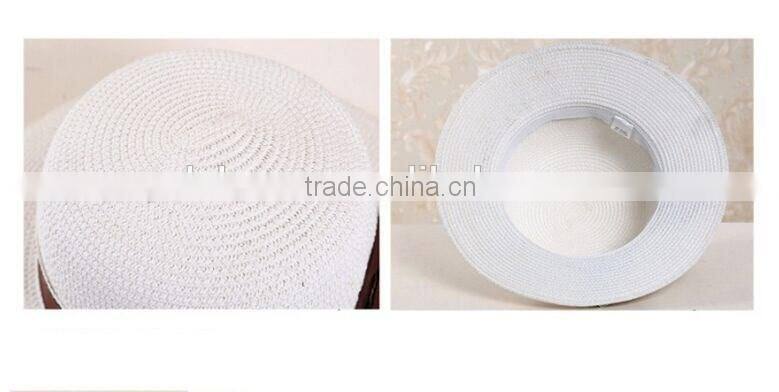 QXSH0056 White straw hat with bowknot Cloche fedora Summer women beach hat