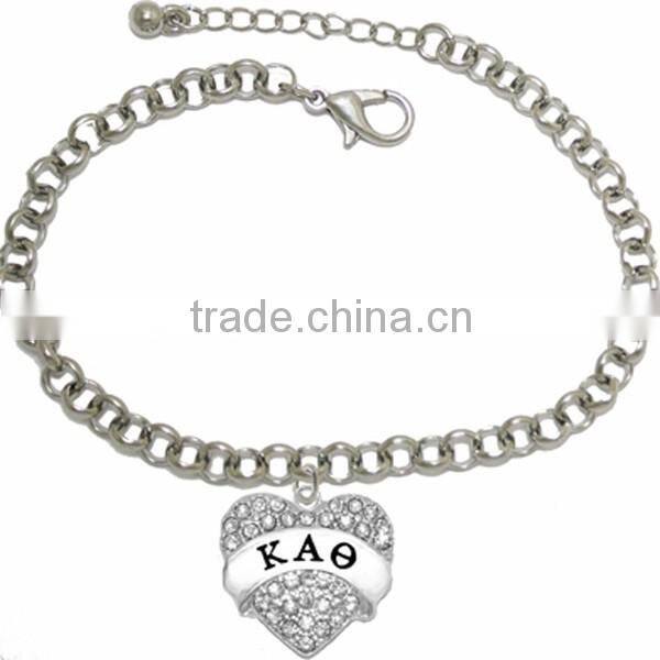 Genuine Austrian Clear Crystal KAPPA ALPHA THETA RITY Charm Chain Link Bracelet