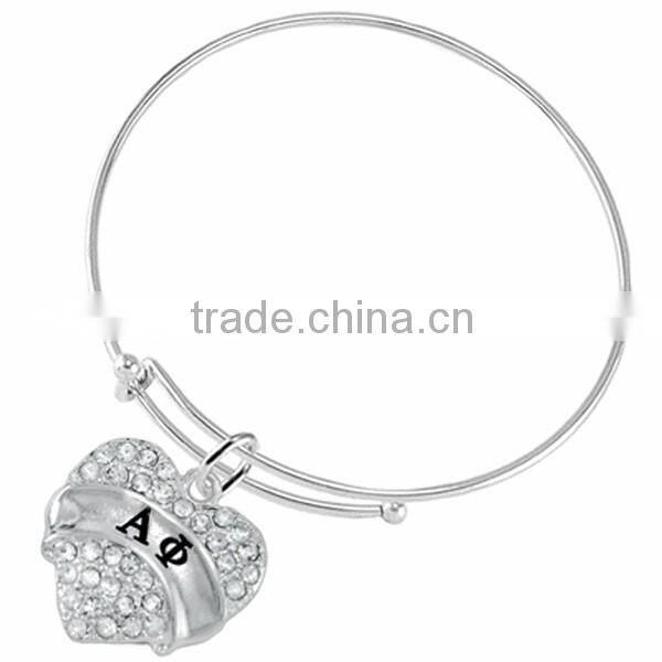 Genuine Austrian Clear Crystal "Alpha Phi" Greek Sorority Heart Charm Chain Link Bracelet