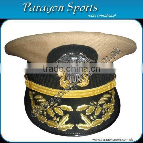 Military Khaki Peak Cap with Double Row hand embroidery peak