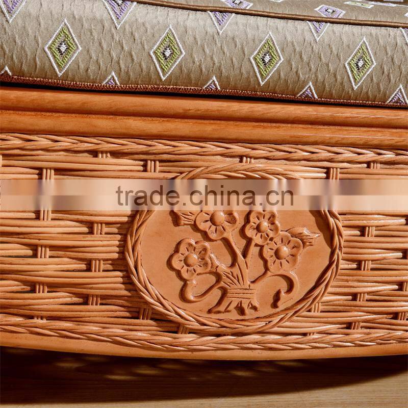 2015 High Quality Indoor bamboo Cane 123 sofa sets Vintage Rattan Furniture for salon