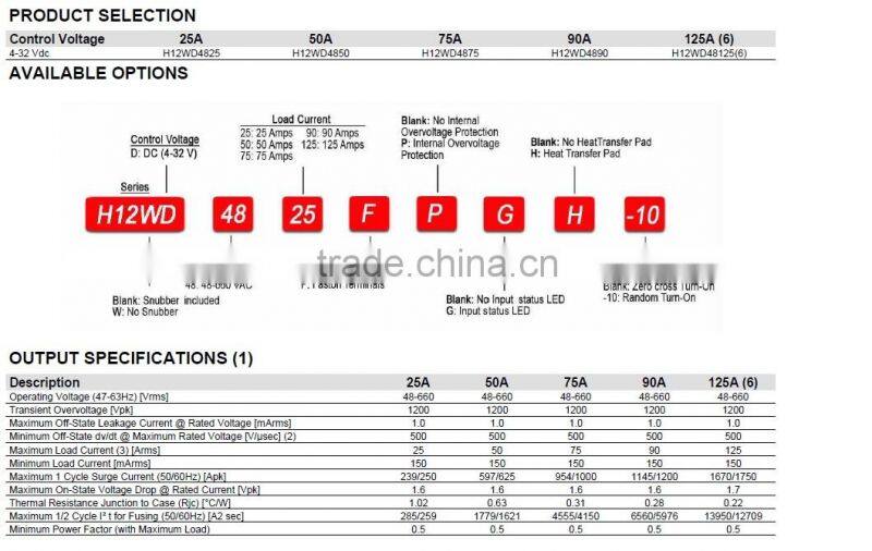 Crydom relay H12WD4890PG UL approved SSR SOLID STATE RELAY panel mount ssr