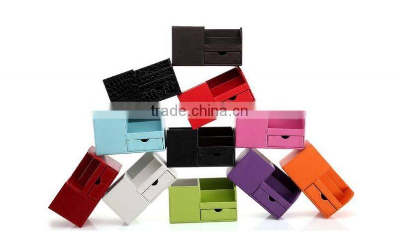 Colorful stitched plain leather desktop organizer