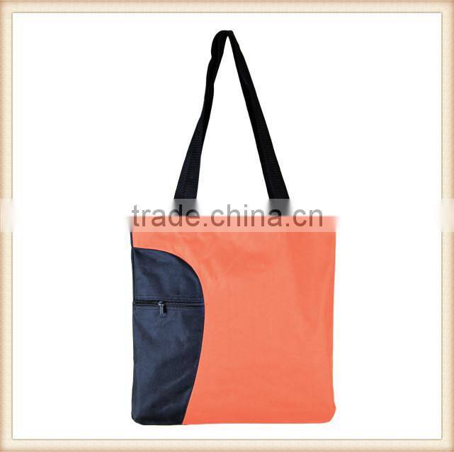 Reusable 600D polyester Shopping tote Bag with front zipper pocket