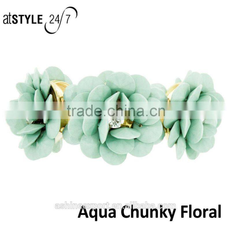 Simple Fashion Chunky lovely gold alloy resin and crystal big flower bracelet Elastic cord rope chain bracelet--2 colors