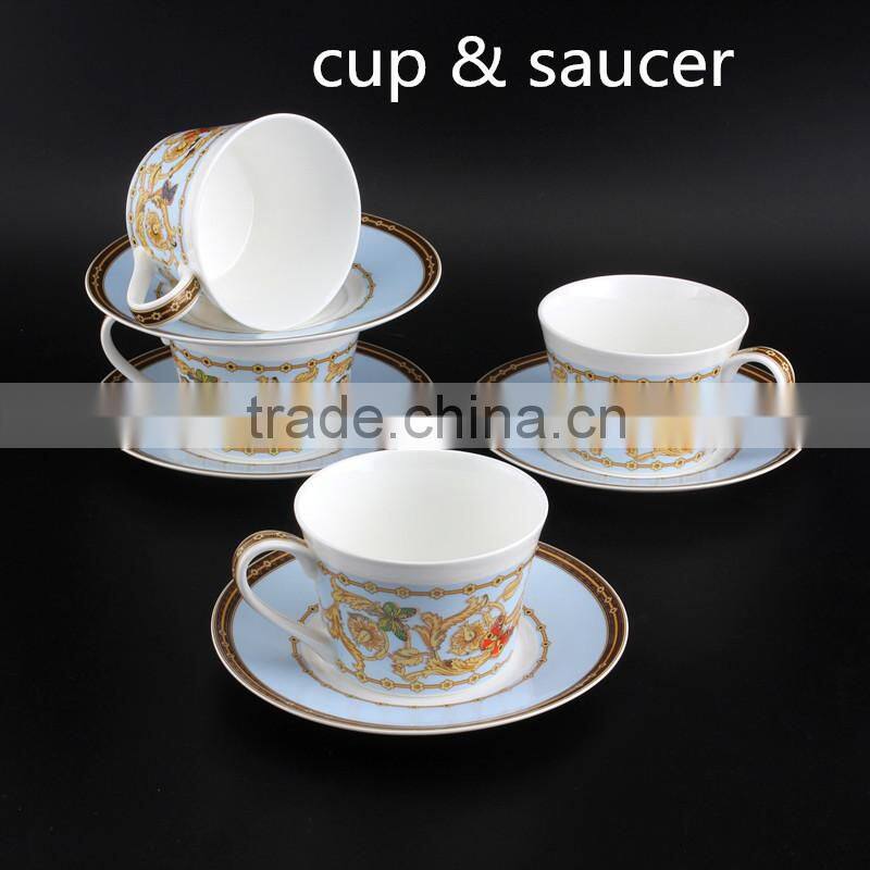 With Flower Decal Round Shape Porcelain Cup 200ml Bone China Coffee Cup with Saucer