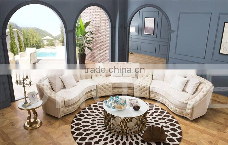 Living Room Classical french Furniture Fabric Button Beige Corner Sofa AL043