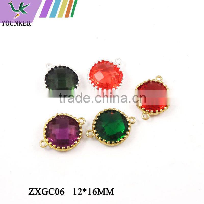 2016 New Design Hot Sale Zircon Faceted Pendant Glass Gold & Silver Bezel Paw Setting gemstone Connectors for Jewelry Making.
